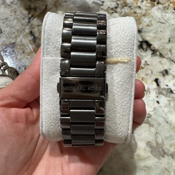 Michael Kors Gunmetal Chronograph Watch - Black Dial / Rose Gold Accents - Picture 2 of 3